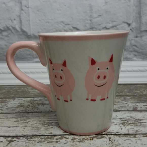 Sonoma Life Style Pig Coffee Mug Pink Red White - Picture 3 of 4